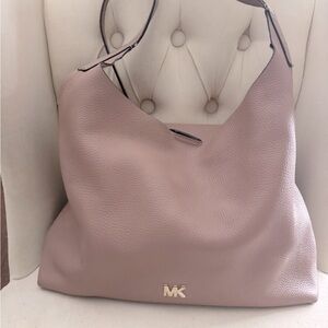 Michael Kors Junie pebbled leather hobo shoulder bag pinkish beige